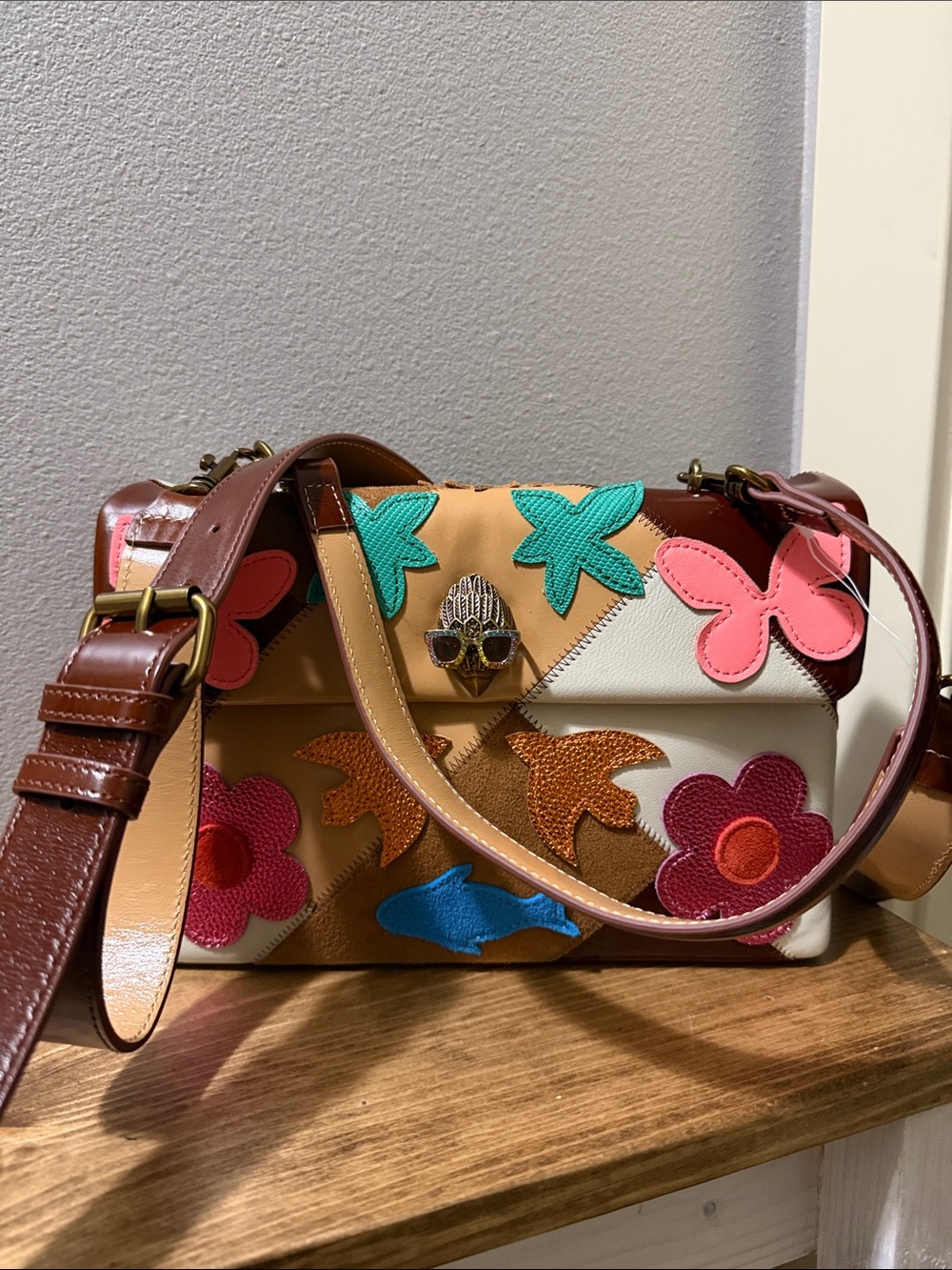 Kurt Geiger Leather Kensington Leather Bag in Brown Multicolour Patchwork NWT